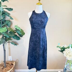 PRANA Halter Crossback Athletic Dress w/Self Bra Women’s S Black/Gray Botanical